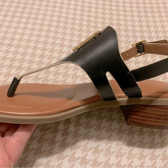 NWOT. Tommy Hilfiger black thong sling back sandals. Gold details. Brand new. - Picture 2 of 7